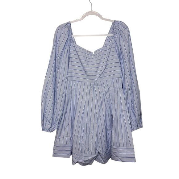 Azura Exchange Balloon Sleeve Striped Romper Women L Baby Blue Boho NWT - Picture 2 of 7